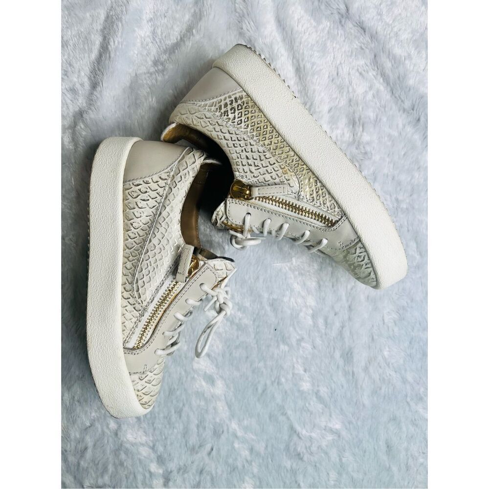 Giuseppe Zanotti Gold/Cream Python Embossed Leath… - image 6